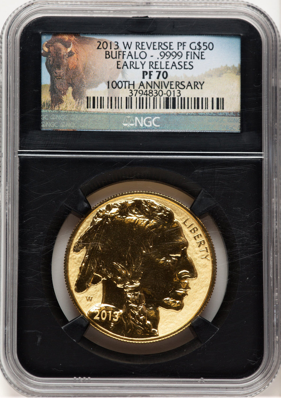 2013-W Reverse Proof Gold Buffalo 1 oz ER Bison Label NGC MS70