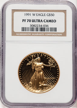 1991-W Proof Gold Eagle 1 oz Brown Label NGC MS70