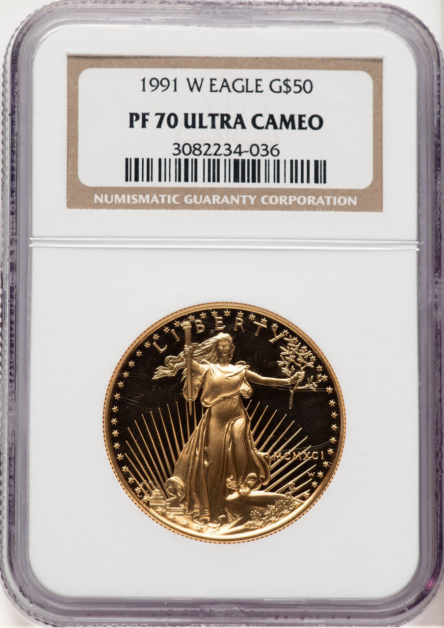 1991-W Proof Gold Eagle 1 oz Brown Label NGC MS70