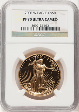 2000-W Proof Gold Eagle 1 oz Brown Label NGC MS70