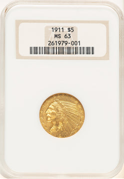 1911 $5 Indian Half Eagle NGC MS63 (779062001)