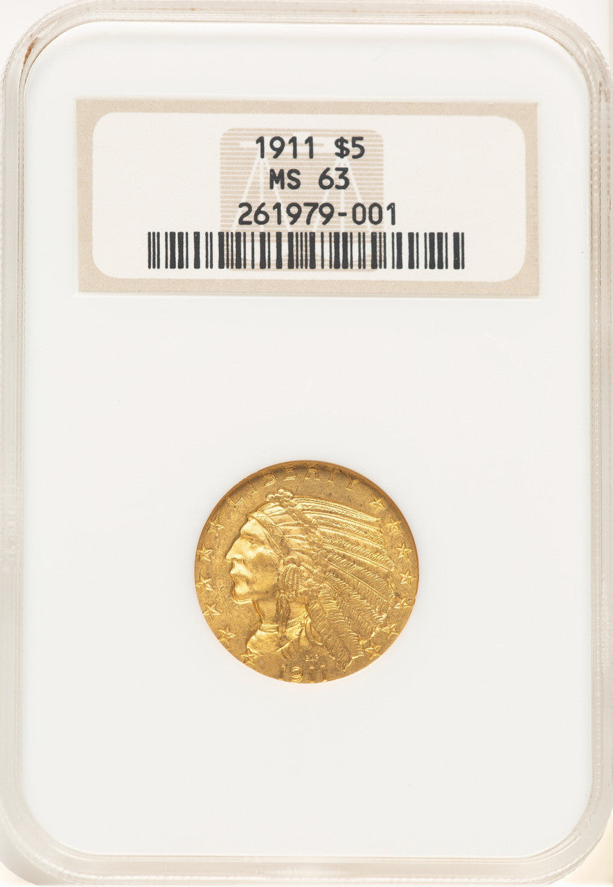 1911 $5 Indian Half Eagle NGC MS63 (779062001)