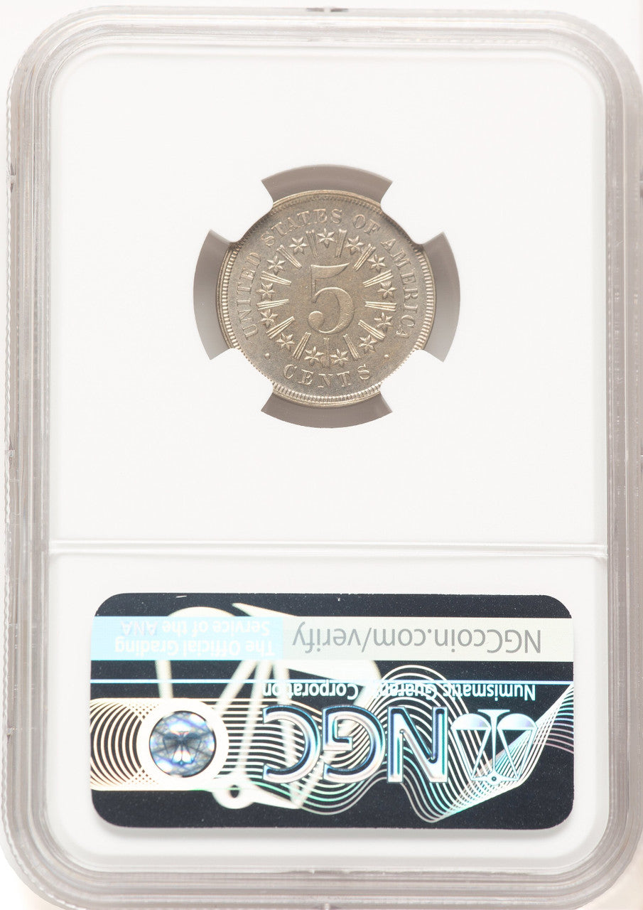 1867 5C RAYS Shield Nickel NGC MS65+