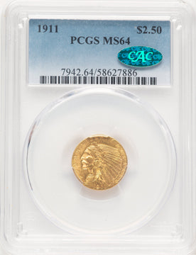 1911 $2.50 CAC Indian Quarter Eagle PCGS MS64