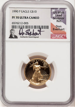 1990-P Proof Gold Eagle 1/4 oz Don Everhart NGC MS70