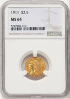 1911 $2.50 Brown Label Indian Quarter Eagle NGC MS64