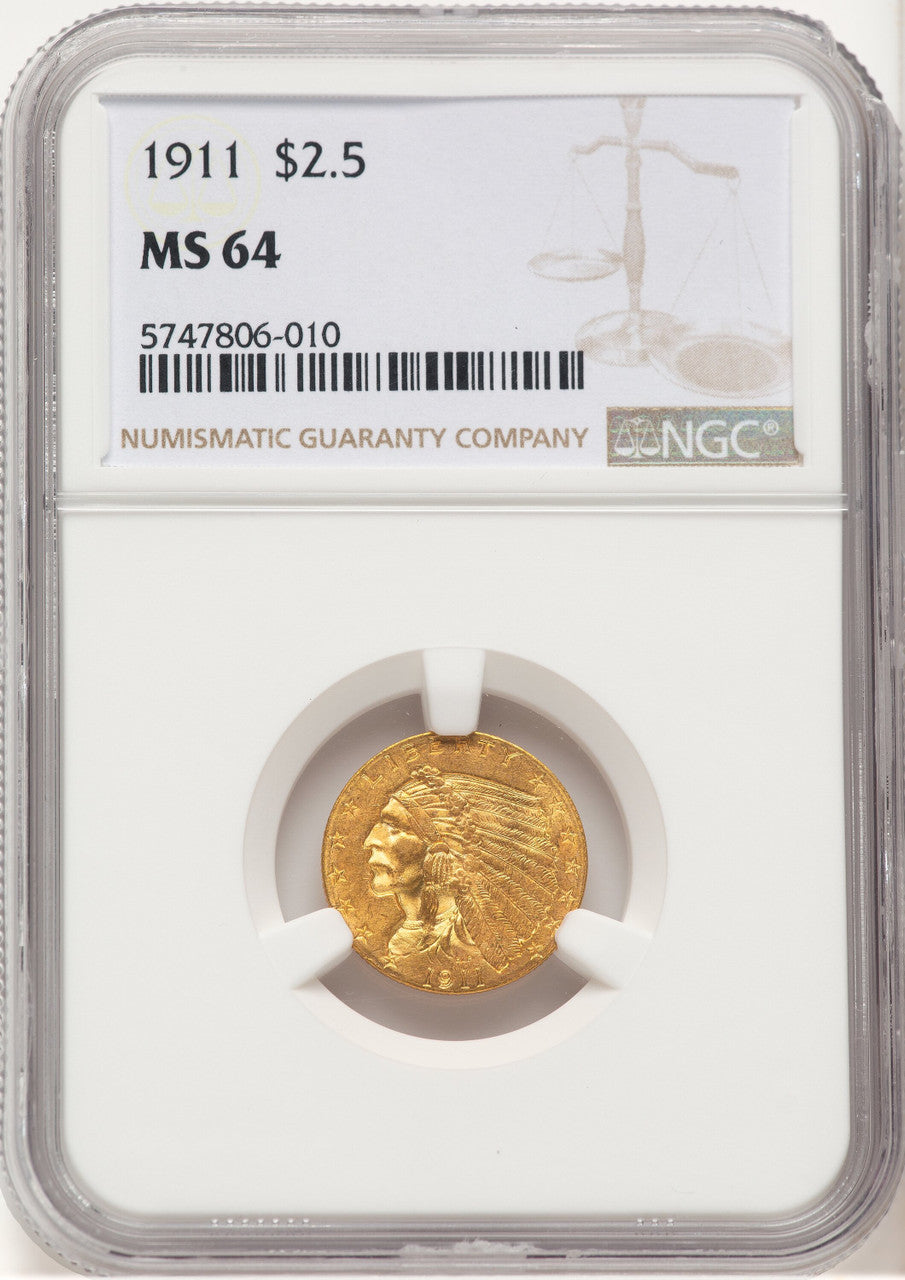 1911 $2.50 Brown Label Indian Quarter Eagle NGC MS64