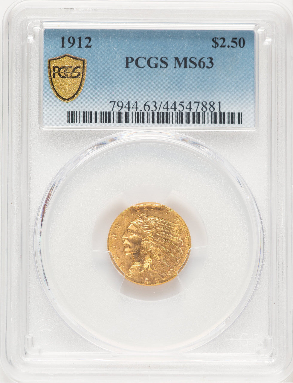 1912 $2.50 Blue Gradient Indian Quarter Eagle PCGS MS63