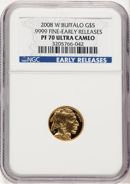2008-W Proof Gold Buffalo 1/10 oz ER Blue NGC PF70