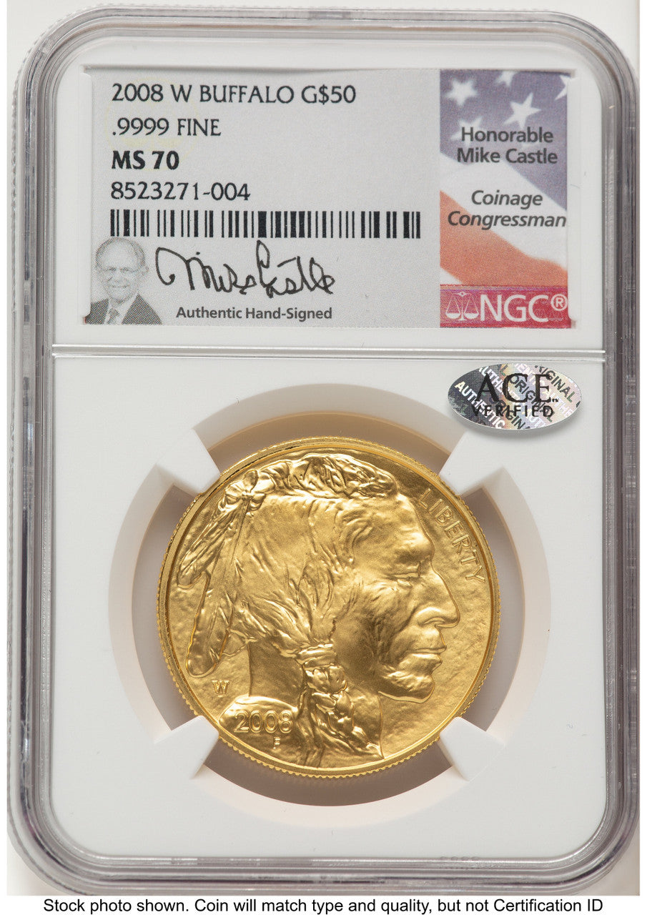 2008-W Burnished Gold Buffalo 1 oz Mike Castle NGC MS70