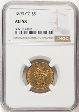 1893-CC $5 Liberty Half Eagle NGC AU58 (779141001)