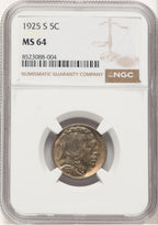 1925-S 5C Buffalo Nickel NGC MS64