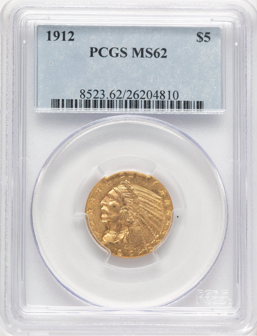 1912 $5 Indian Half Eagle PCGS MS62 (779143031)