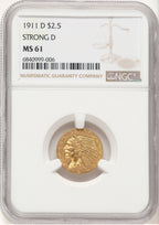 1911-D $2.50 Indian Quarter Eagle NGC MS61 (779153001)