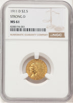 1911-D $2.50 Indian Quarter Eagle NGC MS61 (779153002)