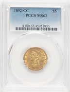 1892-CC $5 Liberty Half Eagle PCGS MS62 (779159001)