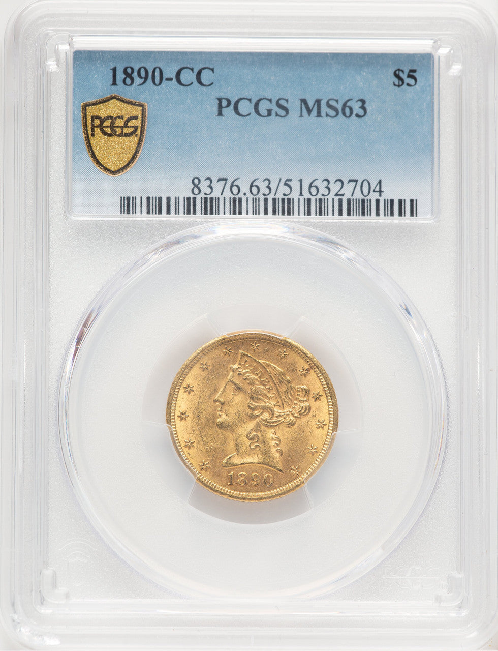 1890-CC $5 Liberty Half Eagle PCGS MS63