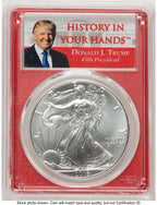 2016 Silver Eagle Trump  History in Your Hands  Red Frame Label PCGS MS70