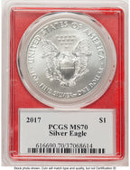 2017 Silver Eagle Trump  History in Your Hands  Red Frame Label PCGS MS70