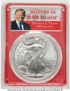 2018 Silver Eagle Trump  History in Your Hands  Red Frame Label PCGS MS70