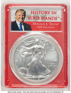2019 Silver Eagle Trump  History in Your Hands  Red Frame Label PCGS MS70