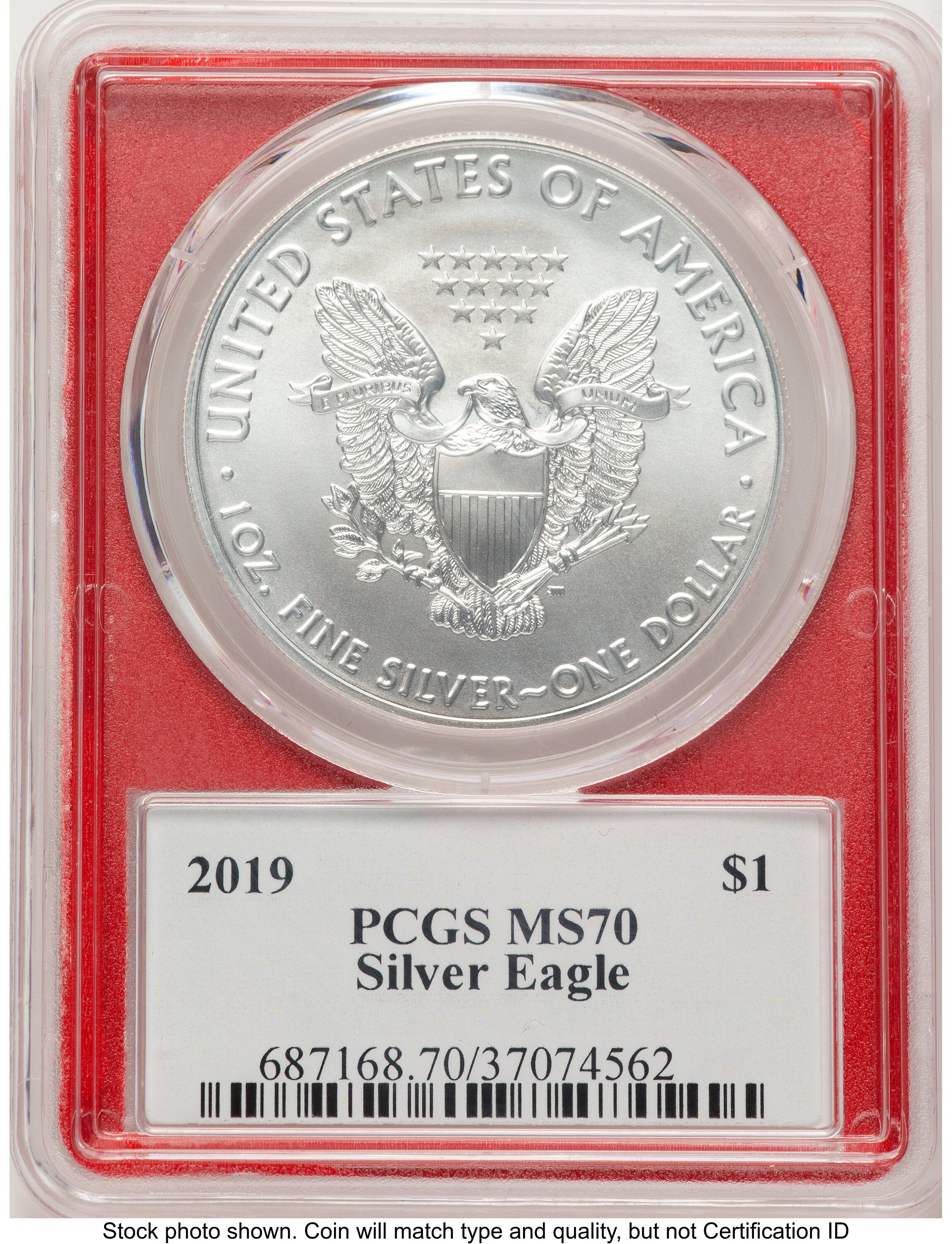 2019 Silver Eagle Trump  History in Your Hands  Red Frame Label PCGS MS70