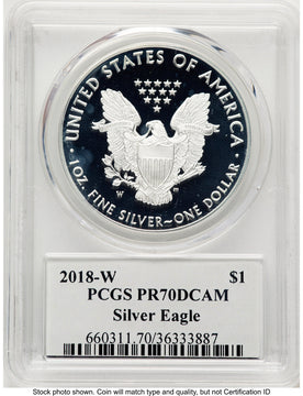 2018-W Proof Silver Eagle 1 oz Premier Label PCGS PR70