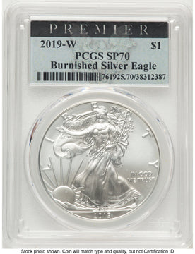 2019-W Burnished Silver Eagle 1 oz Premier Label PCGS MS70