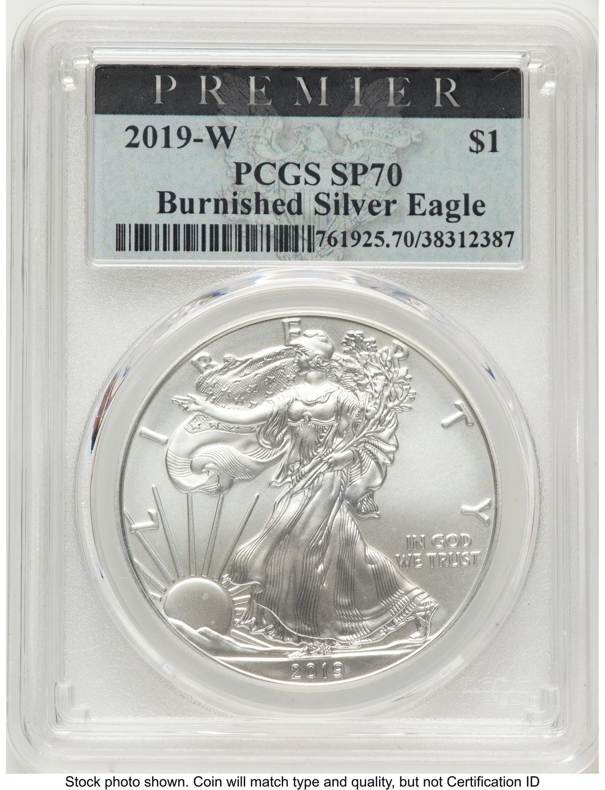 2019-W Burnished Silver Eagle 1 oz Premier Label PCGS MS70