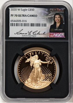 2020-W Proof Gold Eagle 1 oz Anna Cabral Prestige Treasurer Series NGC PF70