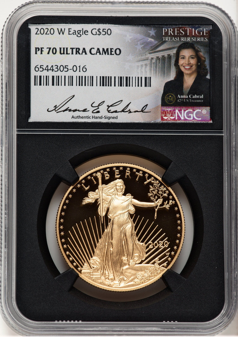 2020-W Proof Gold Eagle 1 oz Anna Cabral Prestige Treasurer Series NGC PF70
