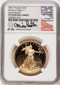 2021-W Type 1 Proof Gold Eagle 1 oz ER Mike Castle NGC PF70