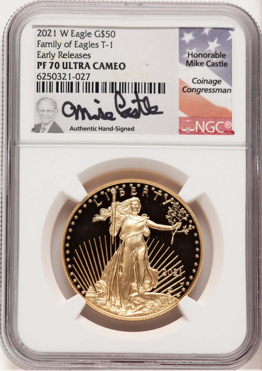 2021-W Type 1 Proof Gold Eagle 1 oz ER Mike Castle NGC PF70