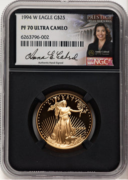 1994-W Proof Gold Eagle 1/2 oz Anna Cabral Prestige Treasurer Series NGC MS70
