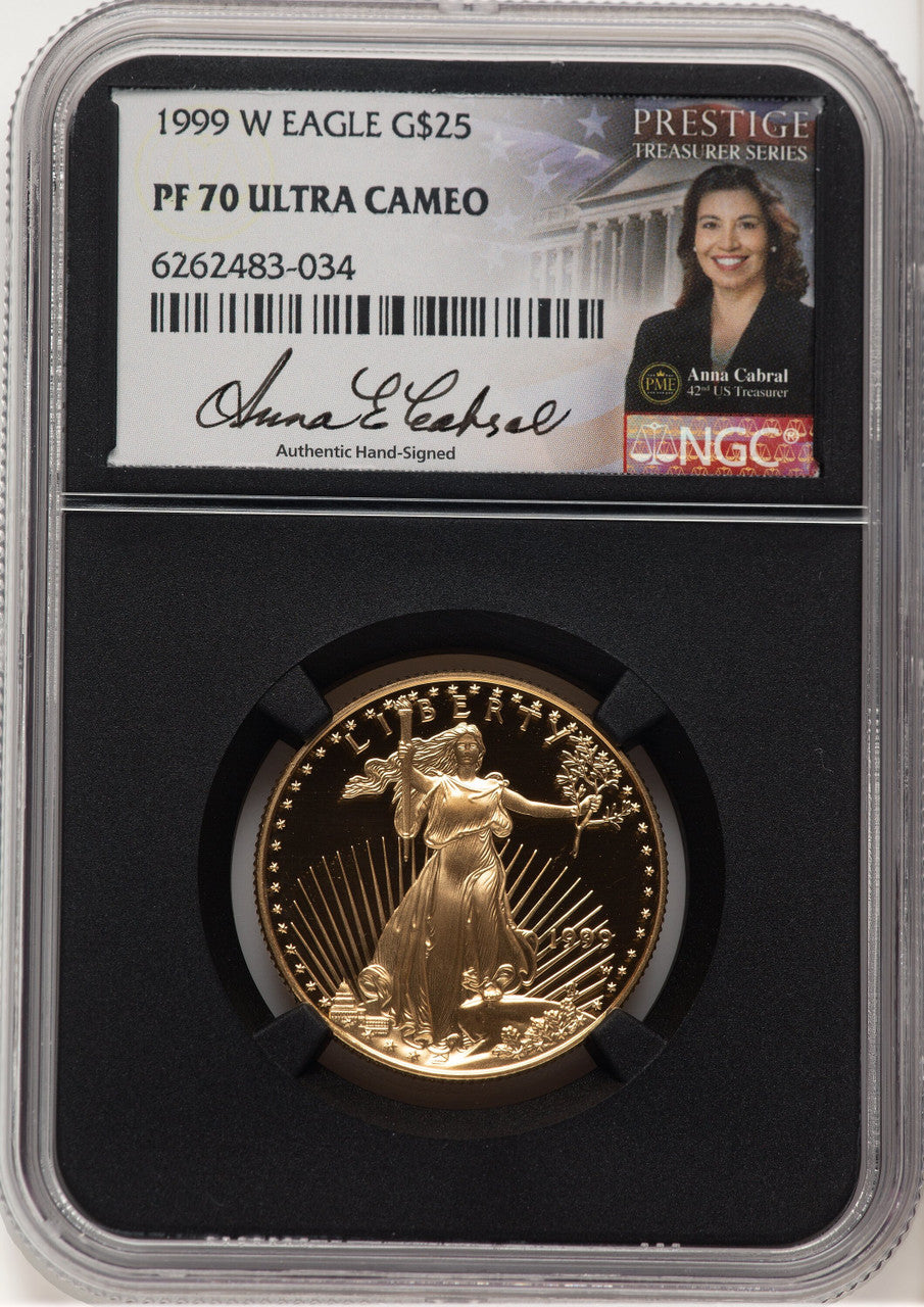 1999-W Proof Gold Eagle 1/2 oz Anna Cabral Prestige Treasurer Series NGC PF70