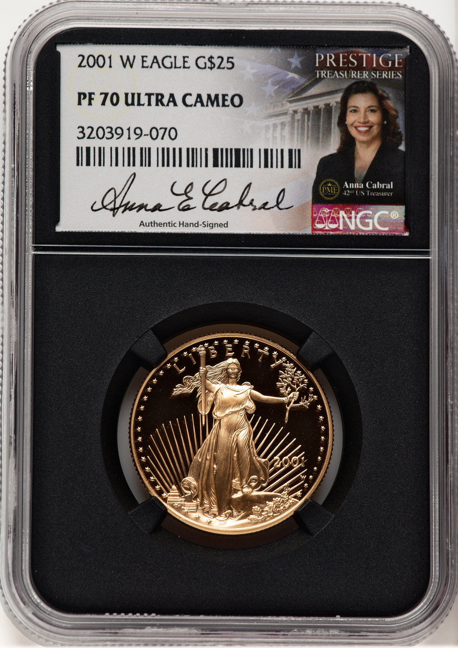 2001-W Proof Gold Eagle 1/2 oz Anna Cabral Prestige Treasurer Series NGC PF70