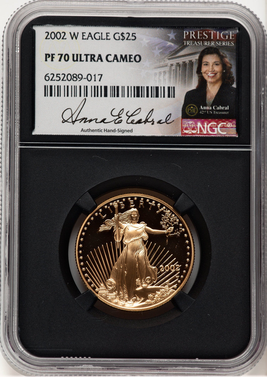 2002-W Proof Gold Eagle 1/2 oz Anna Cabral Prestige Treasurer Series NGC PF70