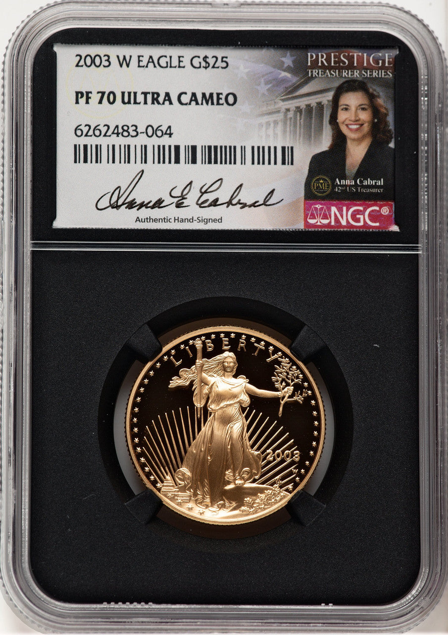 2003-W Proof Gold Eagle 1/2 oz Anna Cabral Prestige Treasurer Series NGC PF70