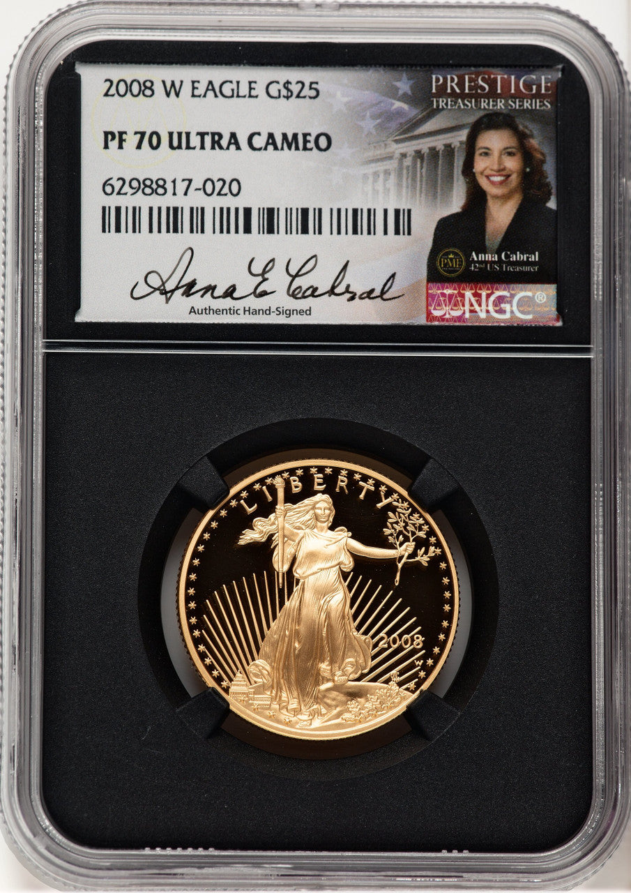 2008-W Proof Gold Eagle 1/2 oz Anna Cabral Prestige Treasurer Series NGC PF70