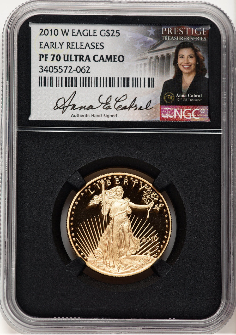 2010-W Proof Gold Eagle 1/2 oz ER Anna Cabral Prestige Treasurer Series NGC PF70