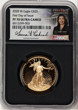2020-W Proof Gold Eagle 1/2 oz FDI Anna Cabral Prestige Treasurer Series NGC PF70
