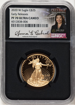 2020-W Proof Gold Eagle 1/2 oz ER Anna Cabral Prestige Treasurer Series NGC PF70