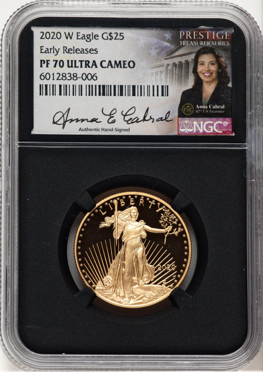 2020-W Proof Gold Eagle 1/2 oz ER Anna Cabral Prestige Treasurer Series NGC PF70