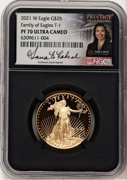 2021-W Type 1 Proof Gold Eagle 1/2 oz Anna Cabral Prestige Treasurer Series NGC PF70