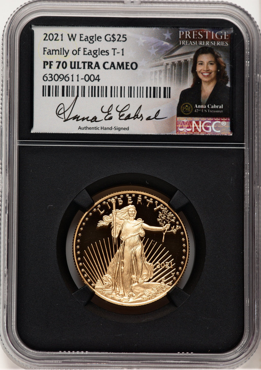 2021-W Type 1 Proof Gold Eagle 1/2 oz Anna Cabral Prestige Treasurer Series NGC PF70