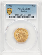 1908 $5 Indian Indian Half Eagle PCGS MS65 (779223001)