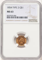 1854 G$1 Type Two Gold Dollar NGC MS63 (779239001)