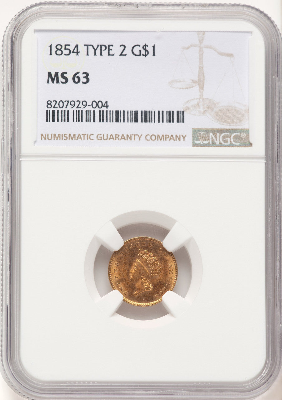 1854 G$1 Type Two Gold Dollar NGC MS63 (779239001)