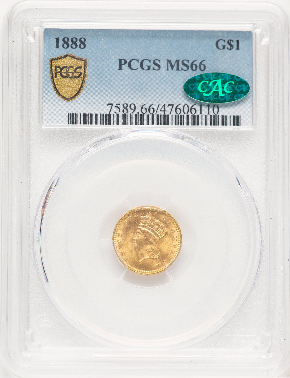 1888 G$1 CAC Gold Dollar PCGS MS66