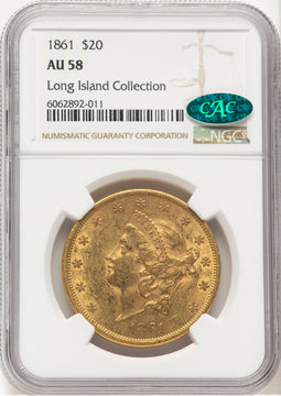 1861 $20 CAC Liberty Double Eagle NGC AU58 (779239005)